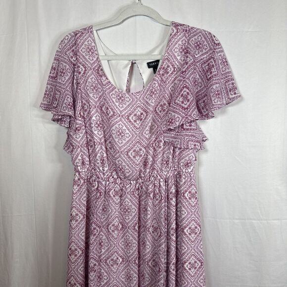 Women’s Torrid Pink Print Knee Length Elastic Waist Dress Size 0/L/12 Preowned - Picture 3 of 13
